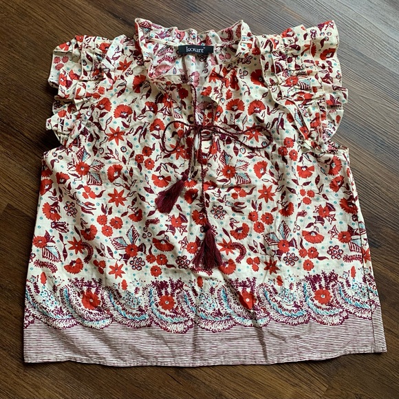 Kourt Boxy Abstract Floral Ruffle Blouse - Picture 2 of 14